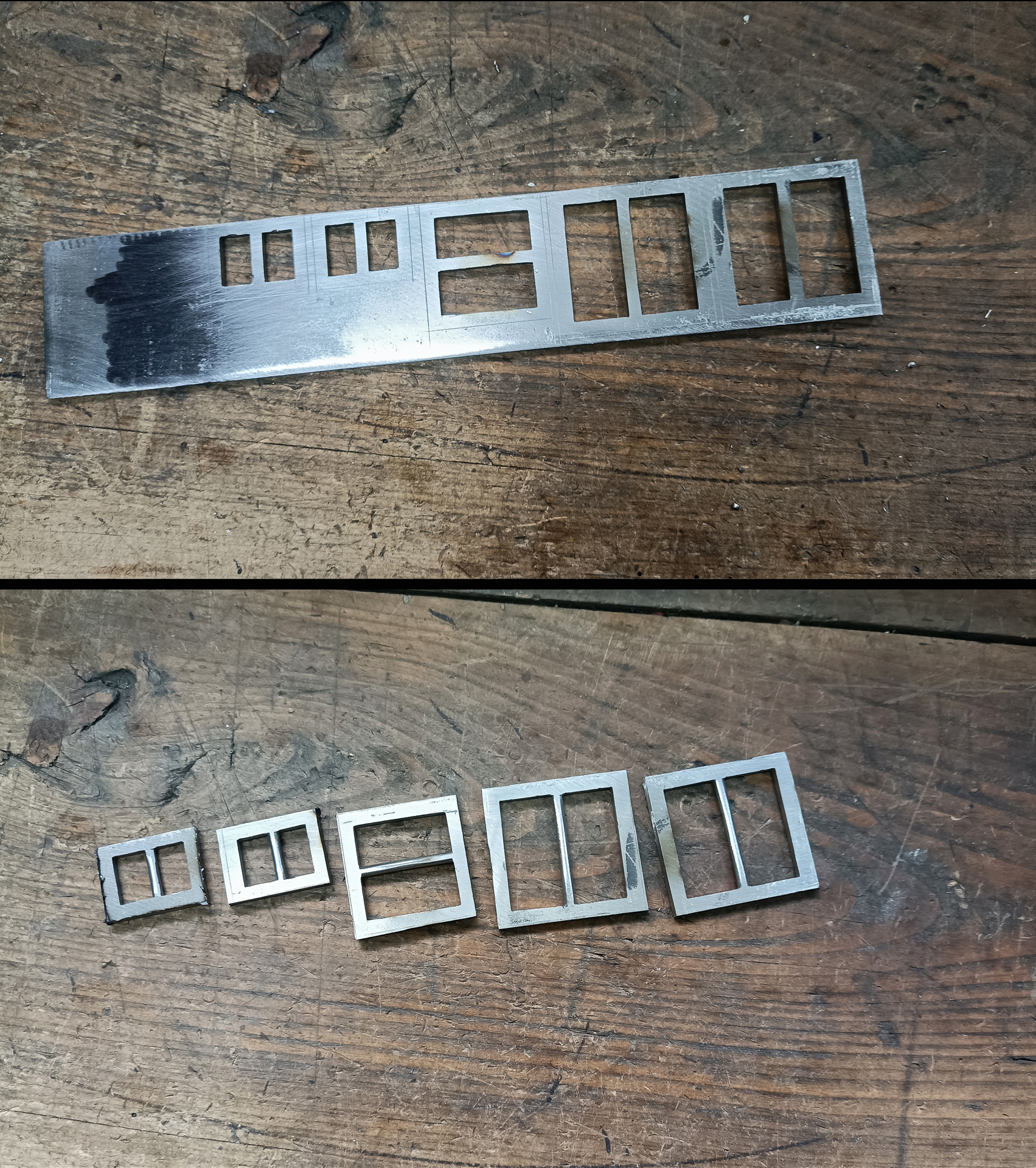 Handmade steel buckles: from 3 mm steel sheet to final product./Rcznie robione sprzczki stalowe: od 3 mm kawaka blachy do kocowego produktu.
